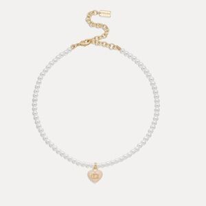 Coach c heart gold plated pearl chocker necklace